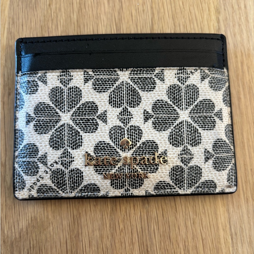 Kate Spade Black and Cream Clover Card Holder